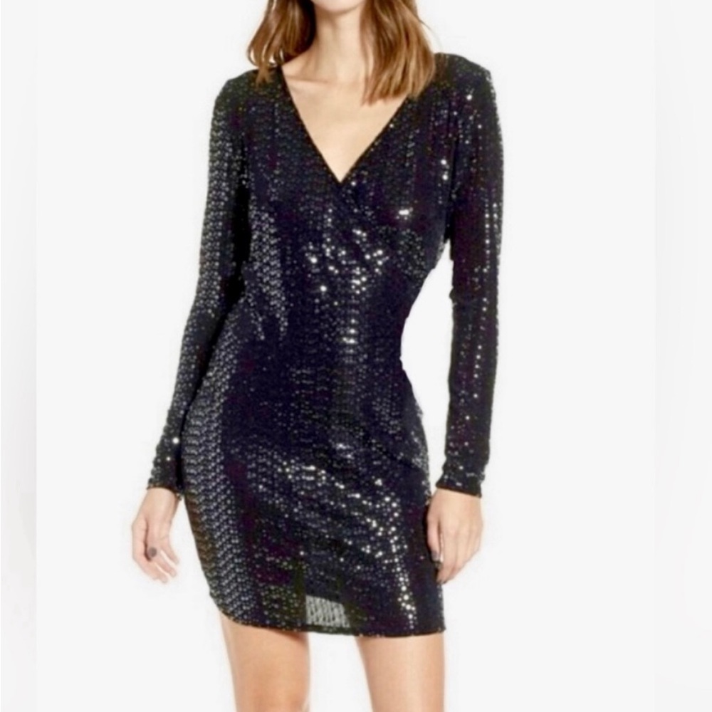 Leith black long sleeve sequin mini dress